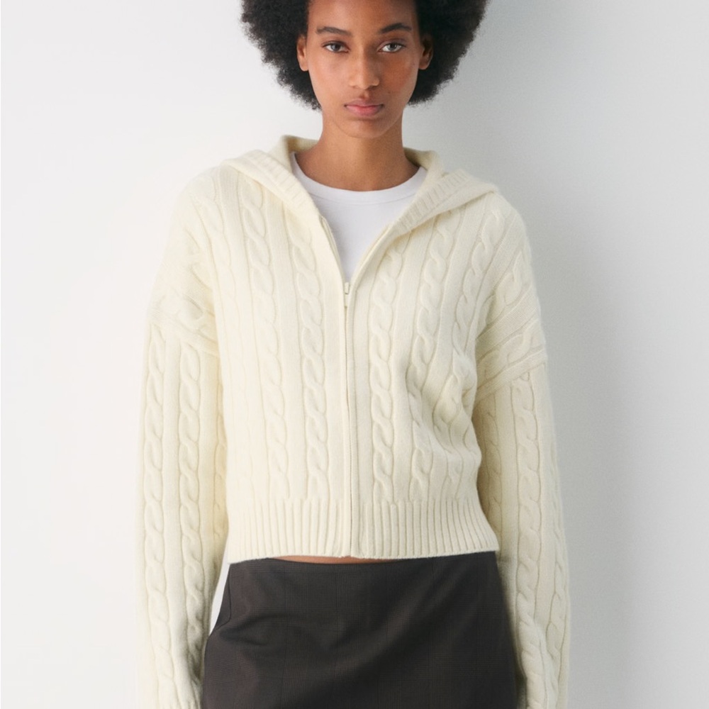 Aritzia Ivory Cable Knit Hooded Cardigan